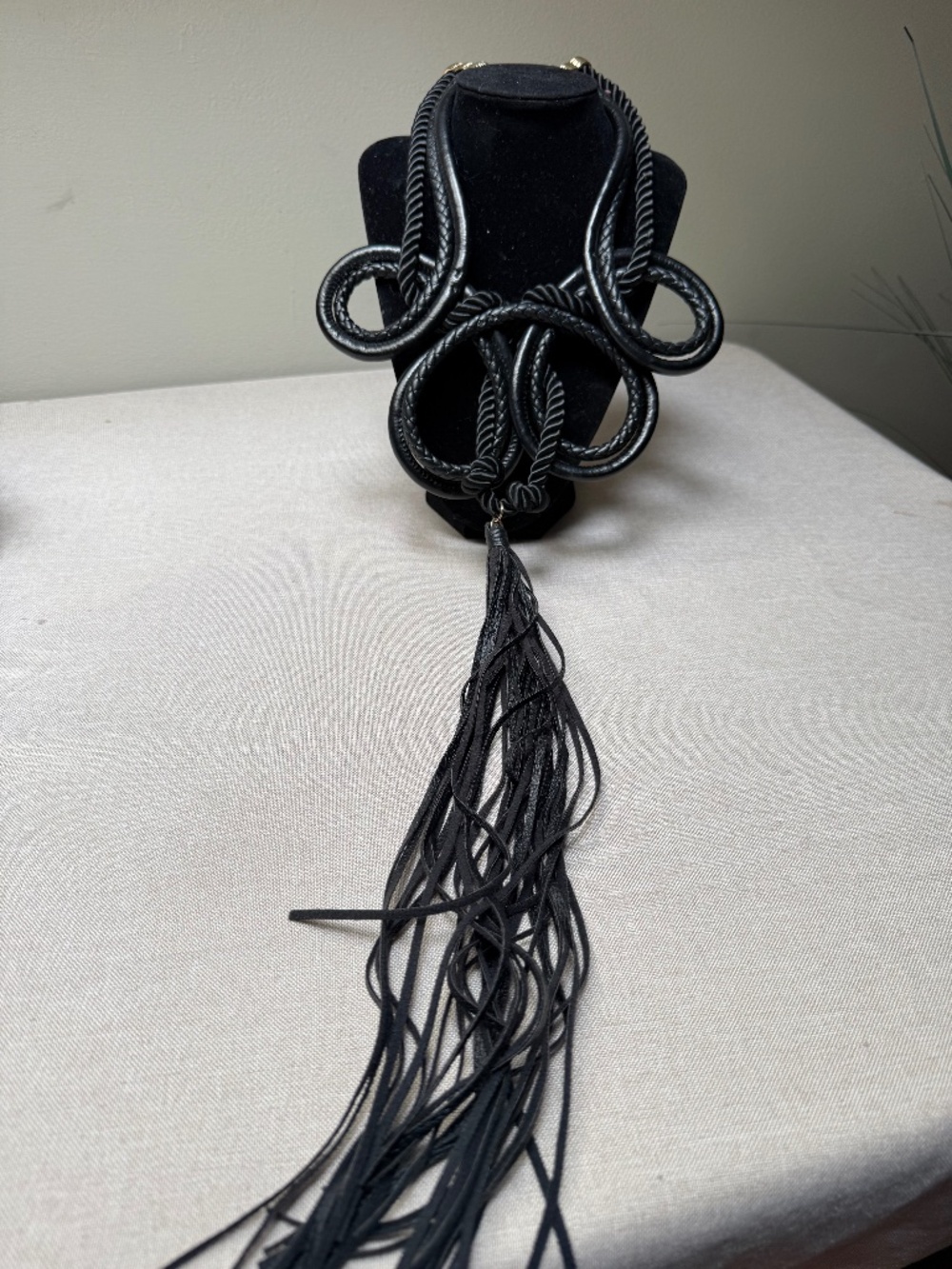 Mika Black Tassel Fringe Bib Statement Necklace - Picture 1 of 9